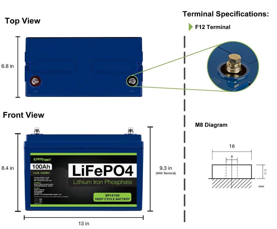 ExpertPower 12V 100Ah锂LiFePO4