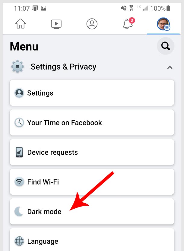 Facebook-mobile-dark模式